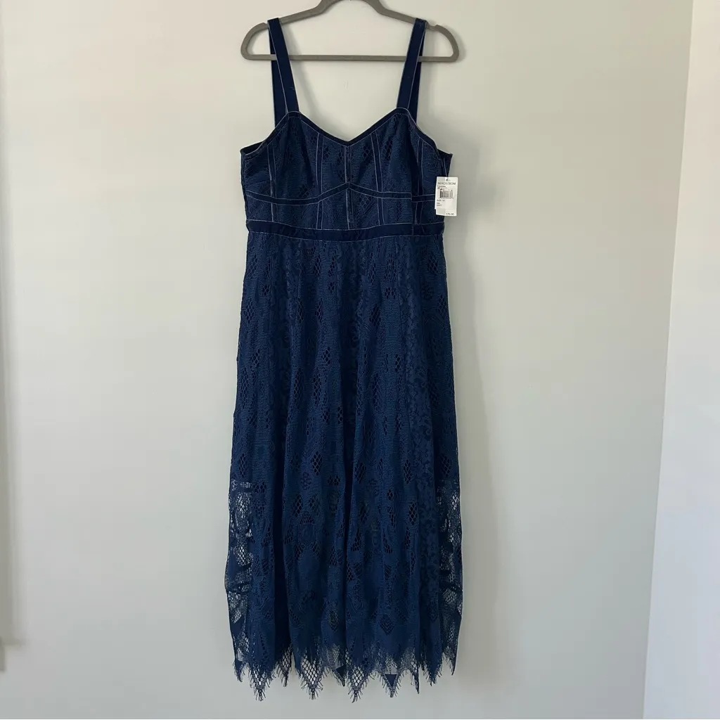 FoxieDox Blue Maisie All Lace Velvet Trim Sleeveless A Line Midi Dress NWT 14 - Image 2