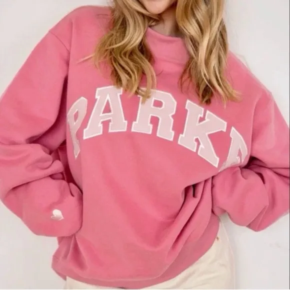 Parke Pink aid Varsity Mockneck Sweatshirt Never Worn S/M - Image 2