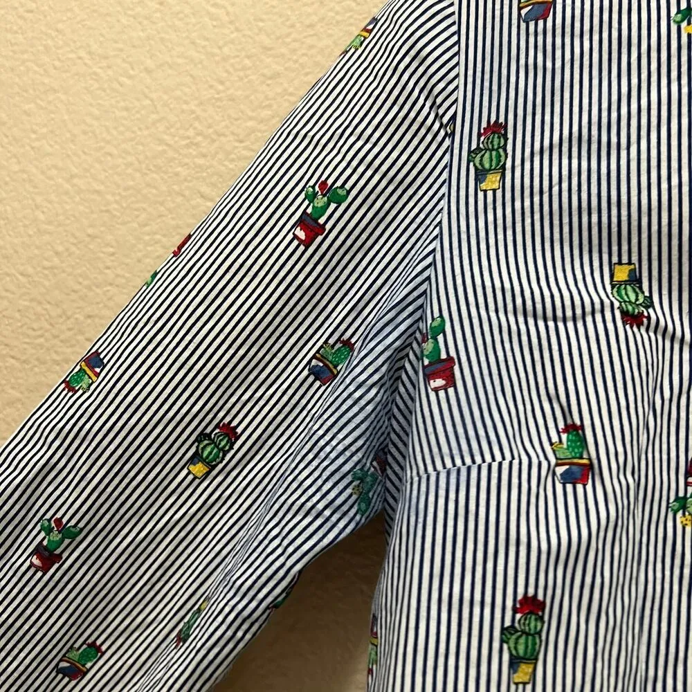 Primark Novelty Cactus Striped Collared Button Up Blouse Shirt Size 6 - Image 5