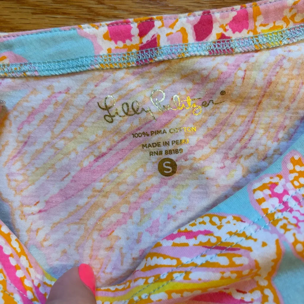 Lilly Pulitzer blue pink and orange print dress size small - Image 3