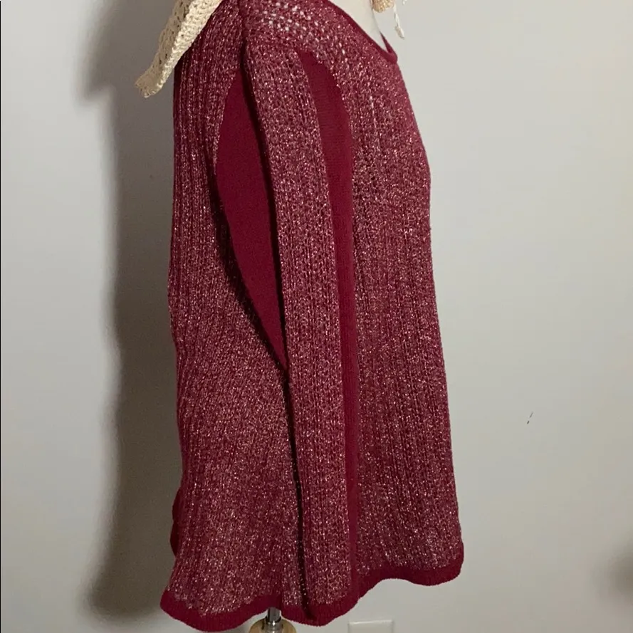 Women’s Lucky Brand Sweater tunic flare M Red gold open knit size medium - Image 4