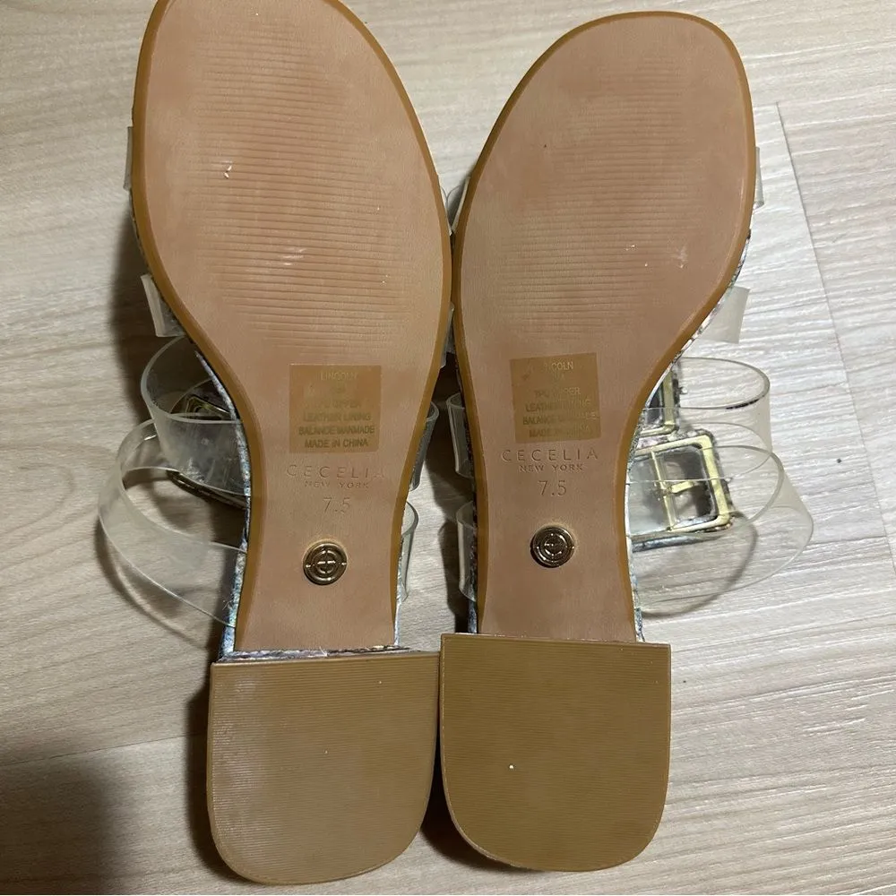 Cecelia New‎ York Lincoln Clear Strap Snake Print Buckle Slide Sandals 7.5 Pink - Image 10