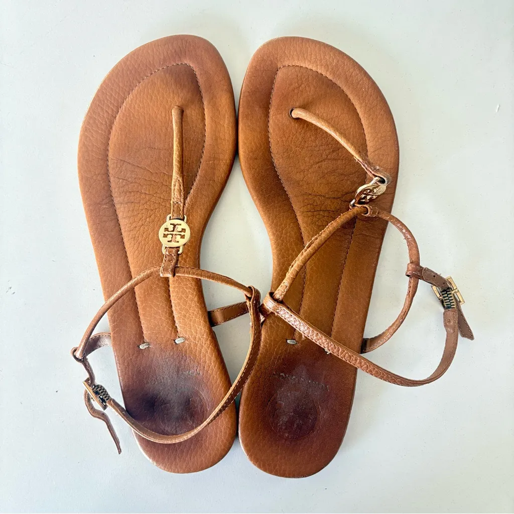 Tory Burch Emmy Royal Brown Leather Thong Sandals Women's Size 7.5 - Image 2