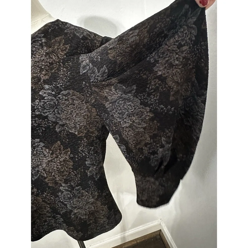 Zara Trafaluc S/S 18 Black Metallic Floral Print Puff Sleeve Top Womens Blouse - Image 3