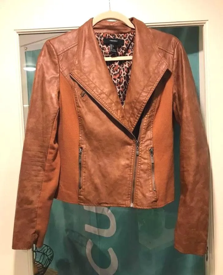 Faux Tan Leather Jacket - Image 3