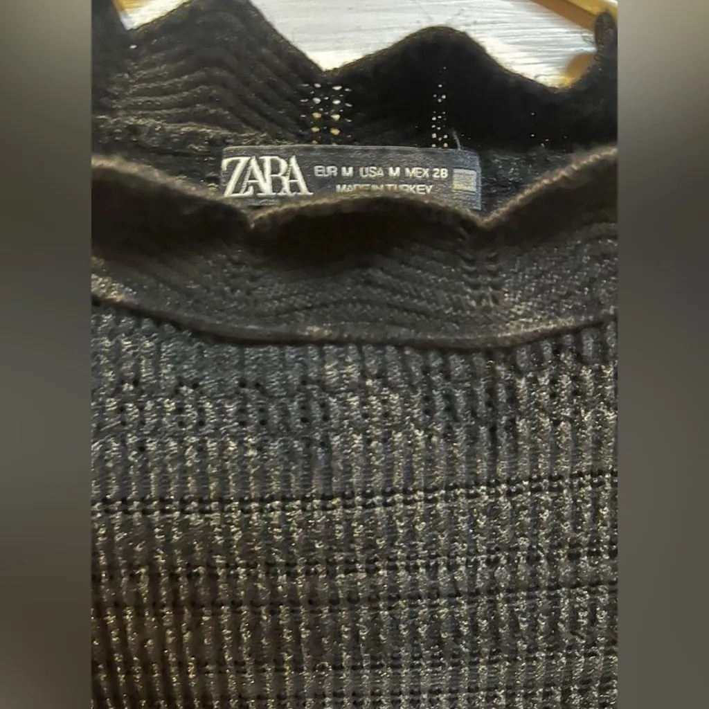 Zara Cut Work Top With Ruffled Neck Black Size M - Image 3