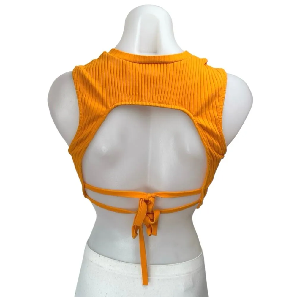Zara Women's Orange Rib Knit Sleeveless Cutout Tie Back Crop Sweater Tank Top M - Image 2