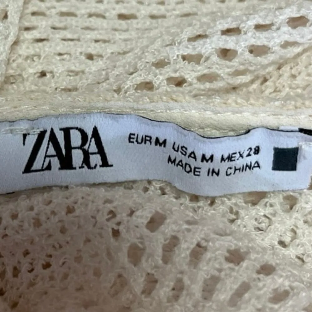 Zara Cream Crochet Knit Sleeveless Ruffle Cami  Maxi Beach Cover Up Dress Size M - Image 6