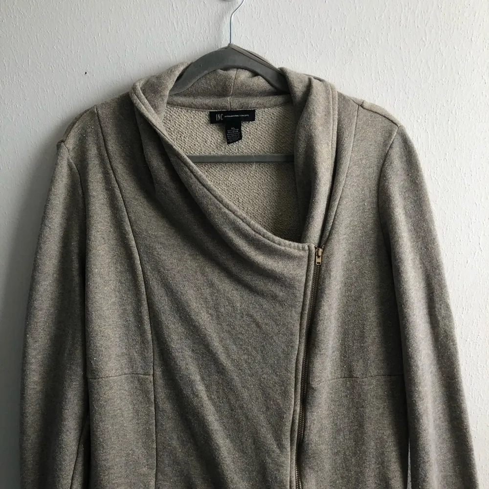 INC International Concepts Sweatshirt Gold Tan Side Zipper Moto Style Sz XL EUC - Image 8