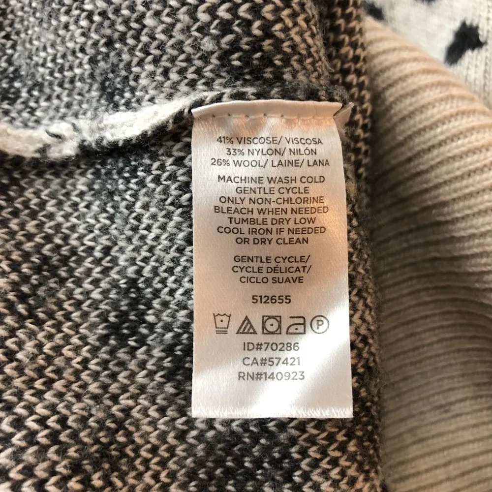 LOFT Sweater Oversized Hi Low Leopard Print V Neck Wool Blend Ivory Black S - Image 4