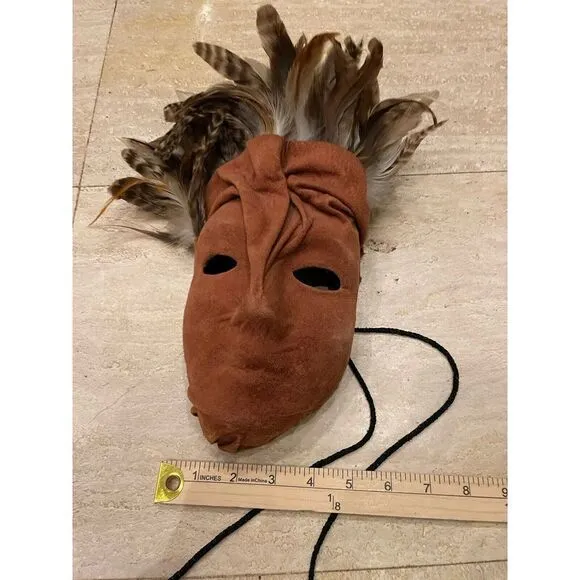 UNIQUE‎ HANDMADE VINTAGE Suede LEATHER/FEATHER MASK - Image 5
