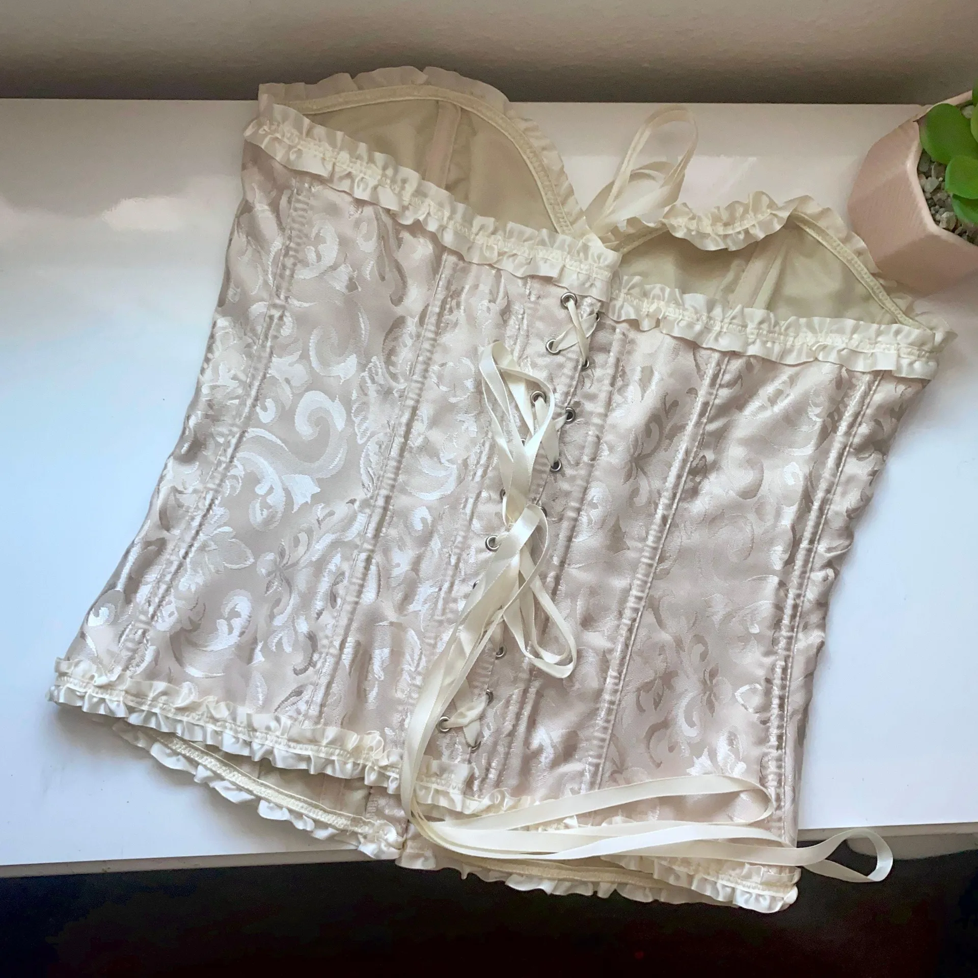 Cream Beige Vintage Corset Top Tan Size M - Image 2