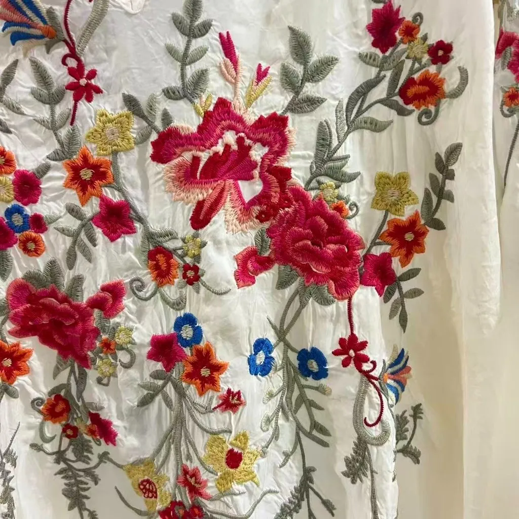 $398 NWOT Johnny Was Biya Blouse Floral Embroidered Long Sleeves Size L - Image 9