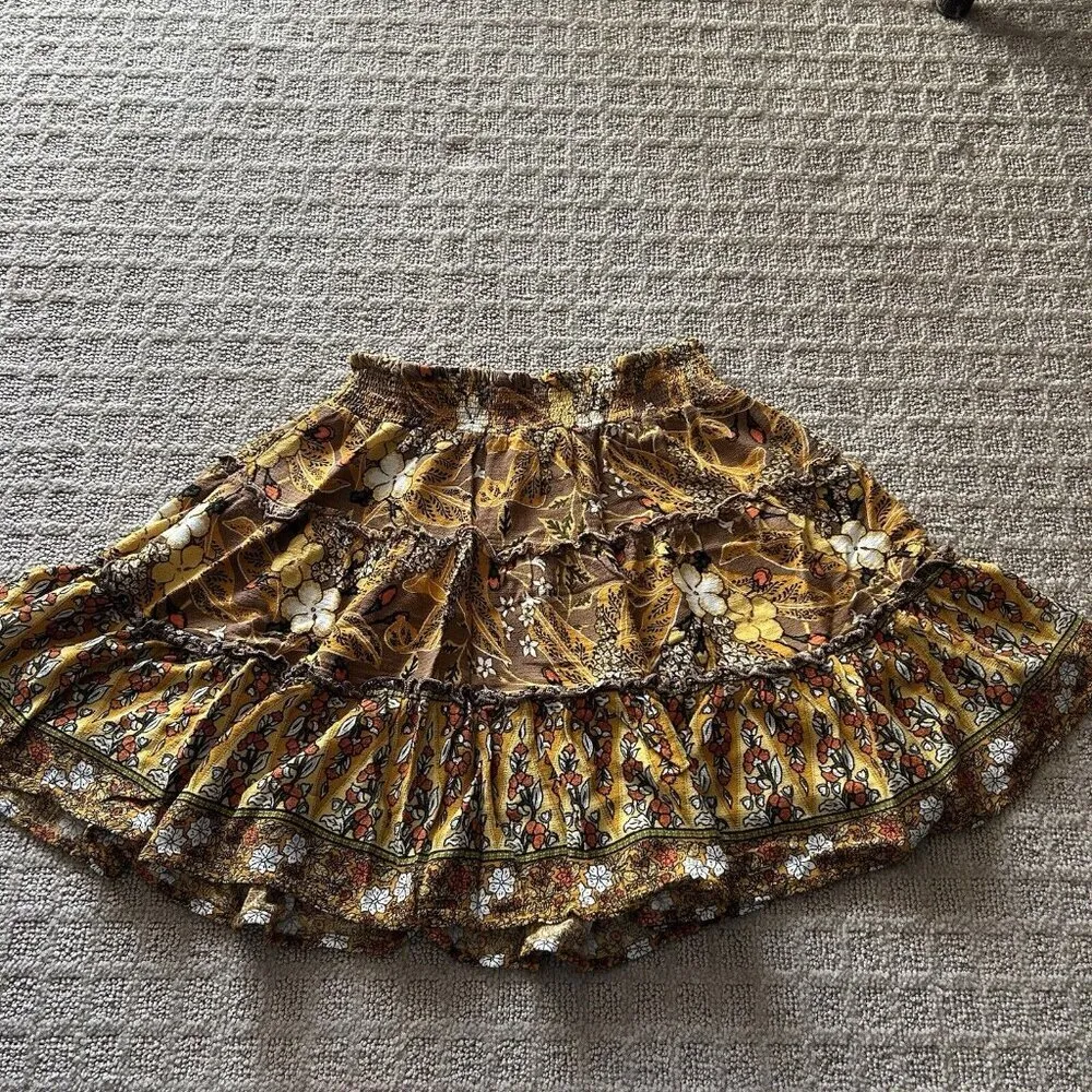 Rachel Zoe Ruffle Tiered Mini Skirt Womens Small S Floral Boho Fairy Peasant - Image 7