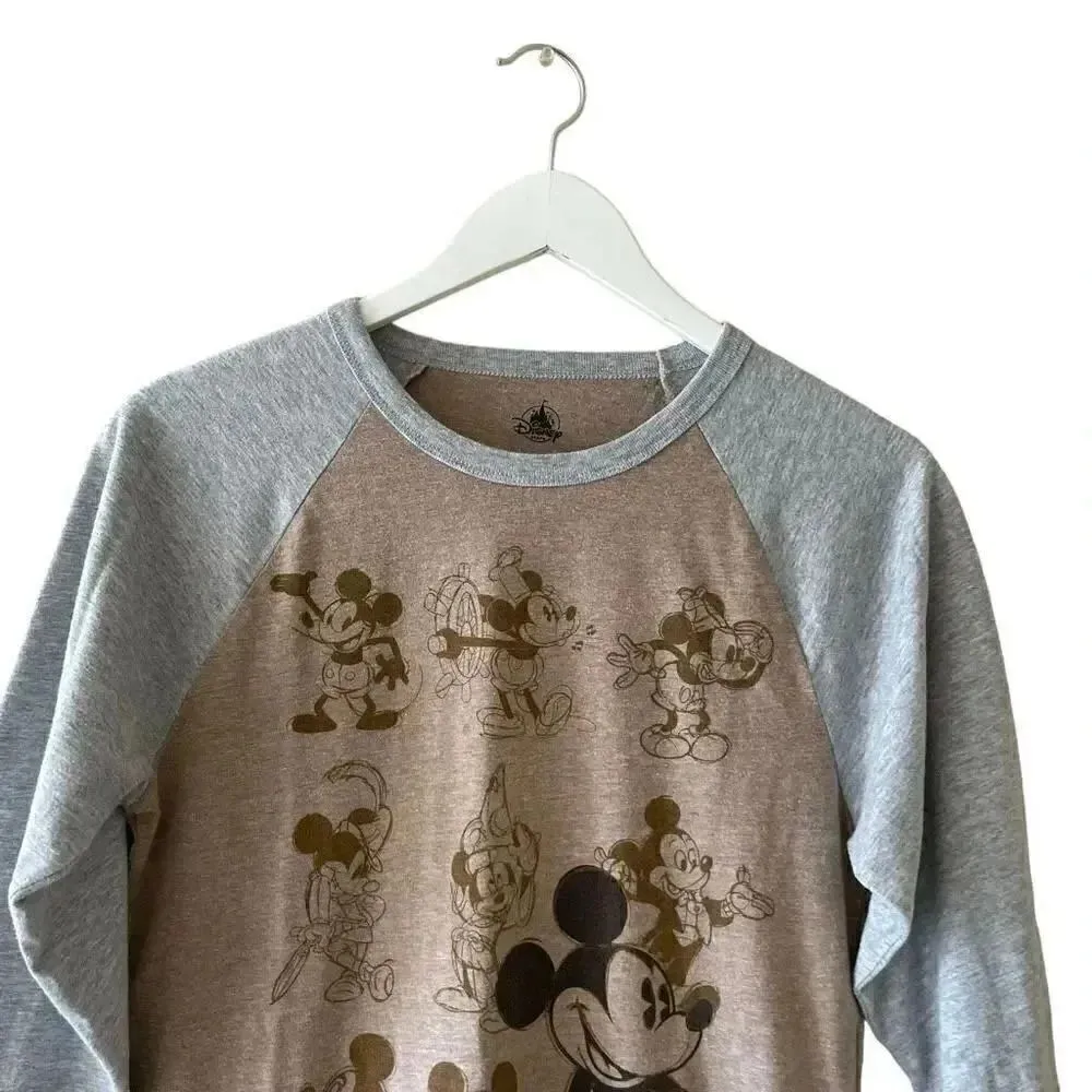Disney Mickey Mouse Graphic Long Sleeves Tee Gray Tan Crewneck Soft SZ L # 1759 - Image 3