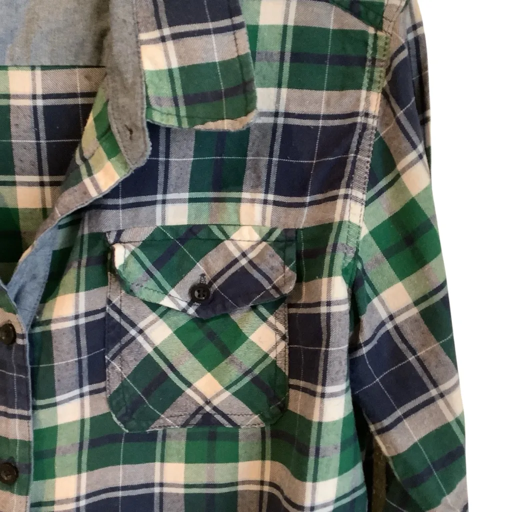 Ci Sono Blue and Green Plaid Button-Down Long Sleeve Shirt Size S - Image 9