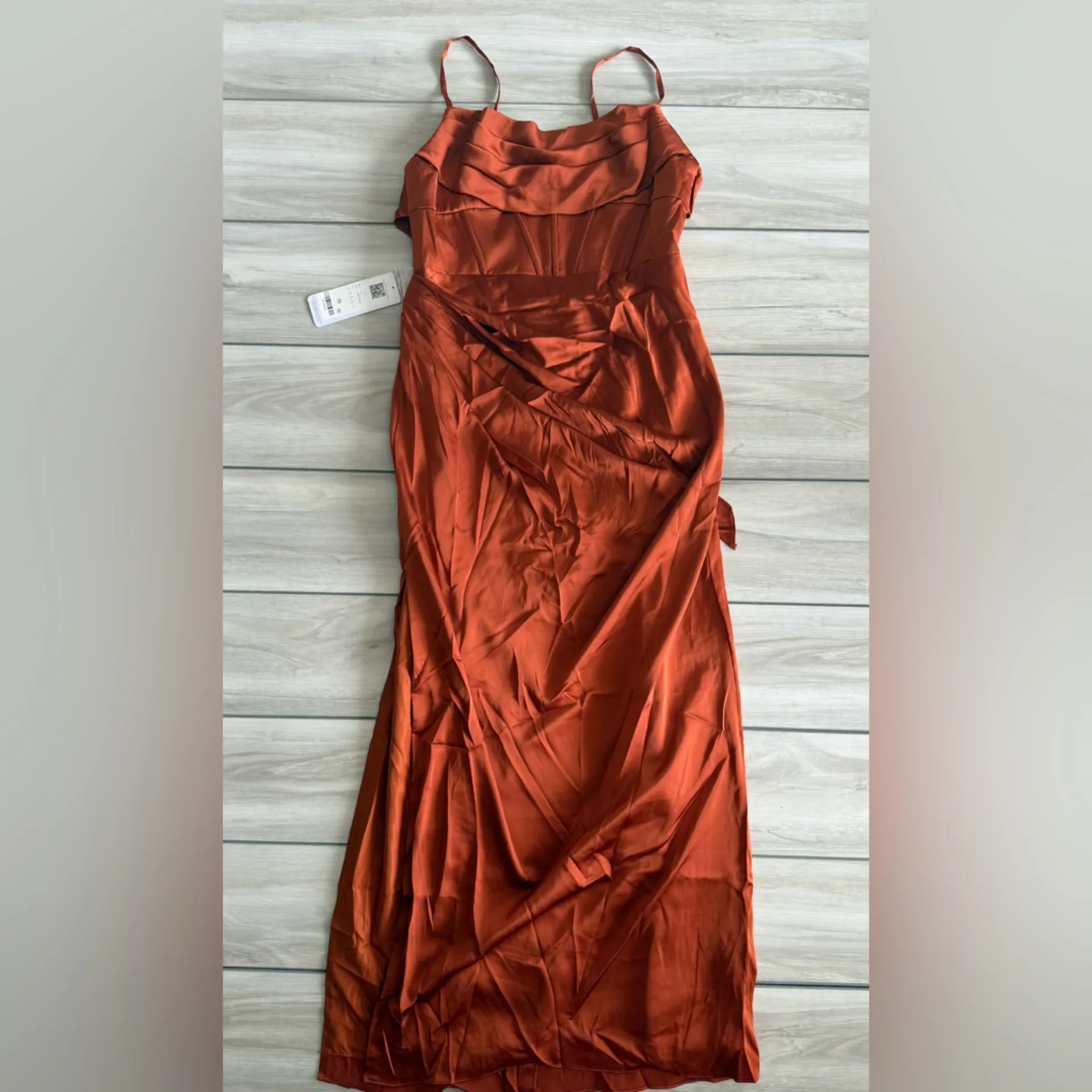 Azazie Mai Sheath Pleated Stretch Satin Dress Orange Size 12 NWT IN PACKAGE - Image 5