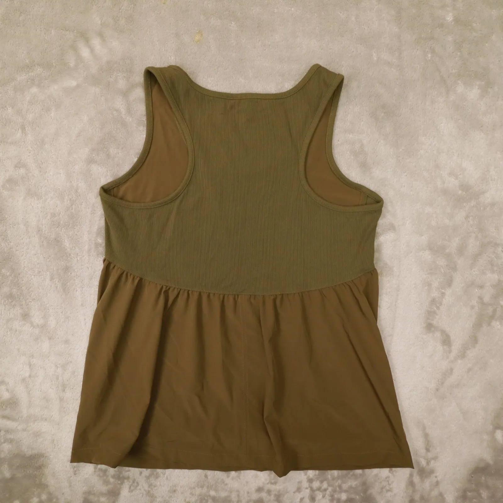 Athleta Brown Mixed Media Cinched Waist Tank Shirt ‎ size Medium style 659329 - Image 2