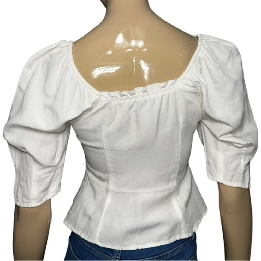 Something Navy Women’s Size XS White Sweetheart Neck Button Front Blouse Top - Image 4