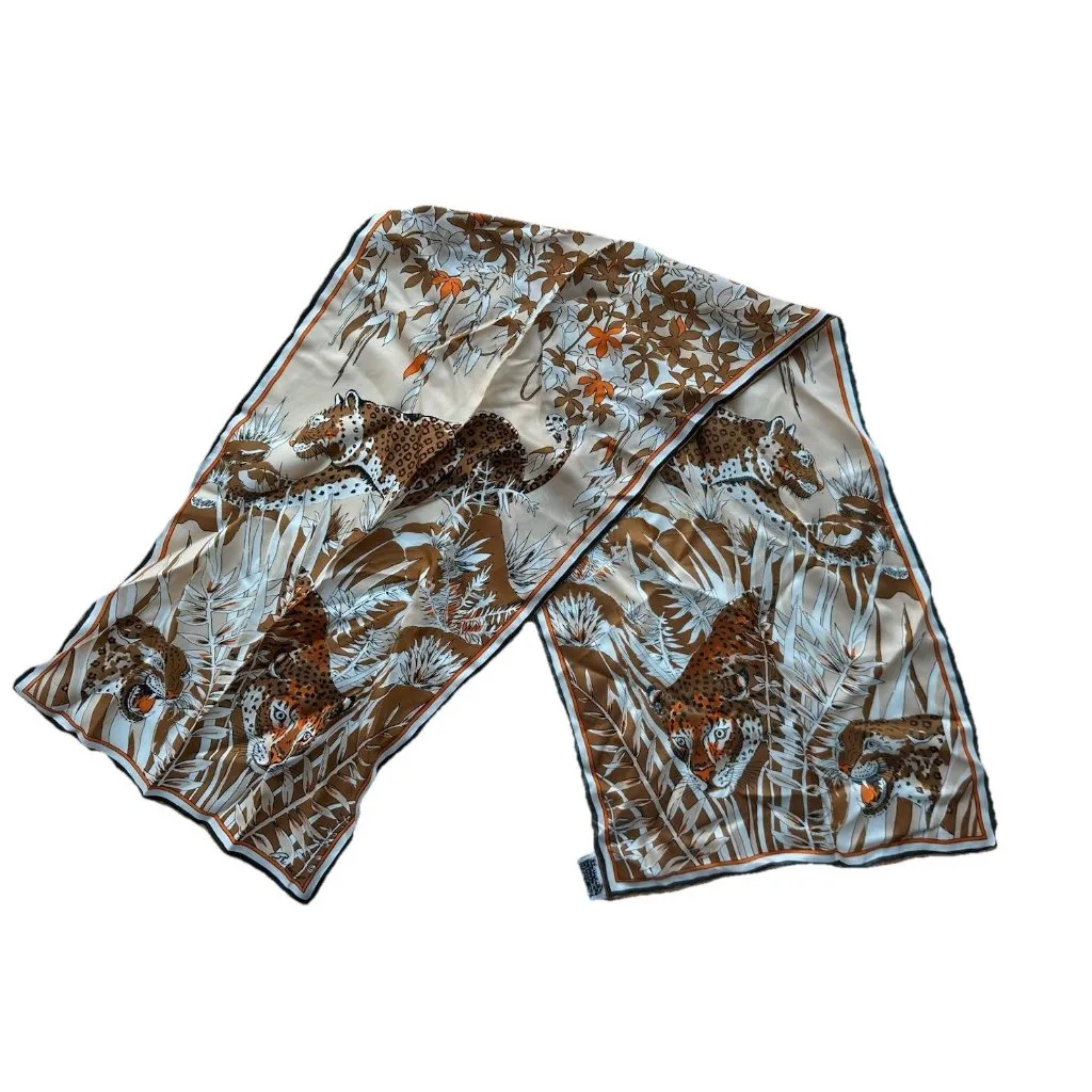 BURMEL Leopard Animal Print Silk Rayon Blend Scarf Brown Orange 60s 70s Vintage - Image 2