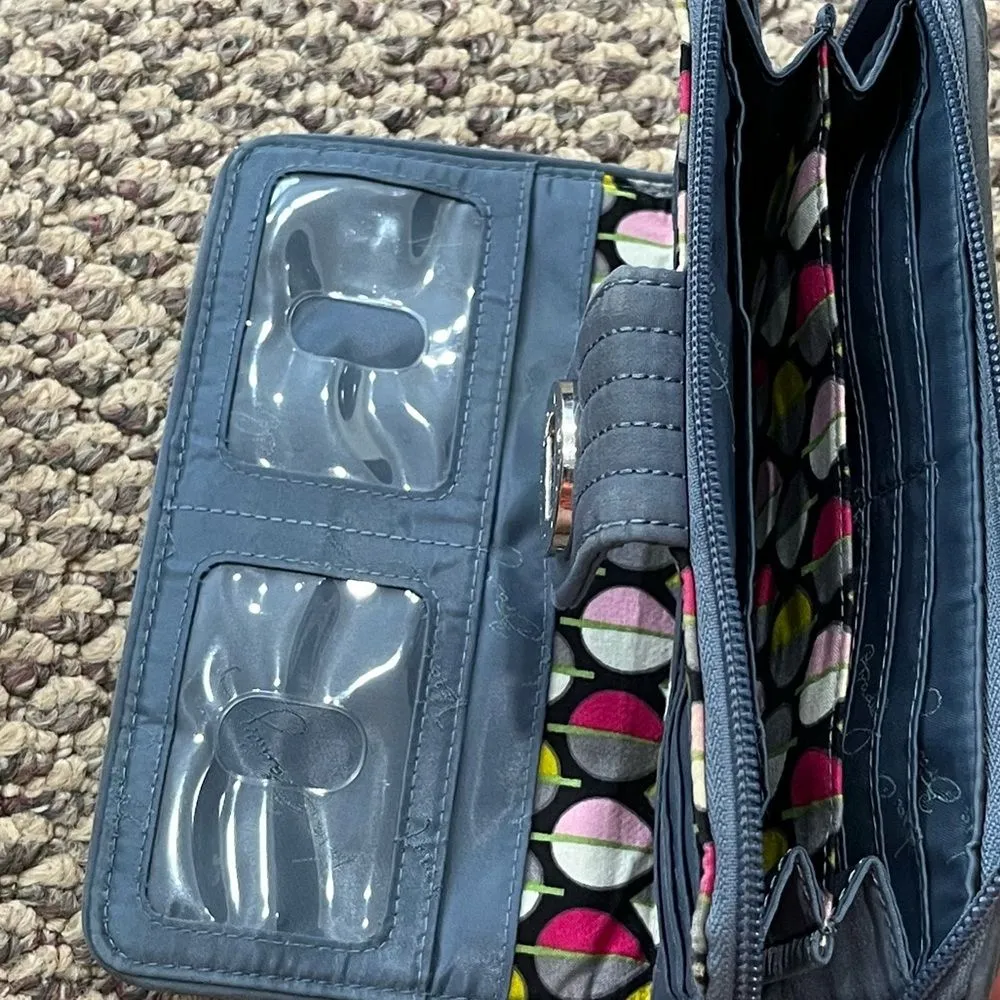 Vera Bradley Turnlock Wallet Gray Microfiber Zip Around Change Pouch Classic - Image 6