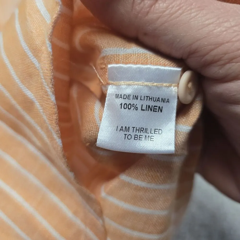 Flax Womens Men's Shirt Linen Button Down Orange Stripe Shirt Minimalist Sz M - Image 3