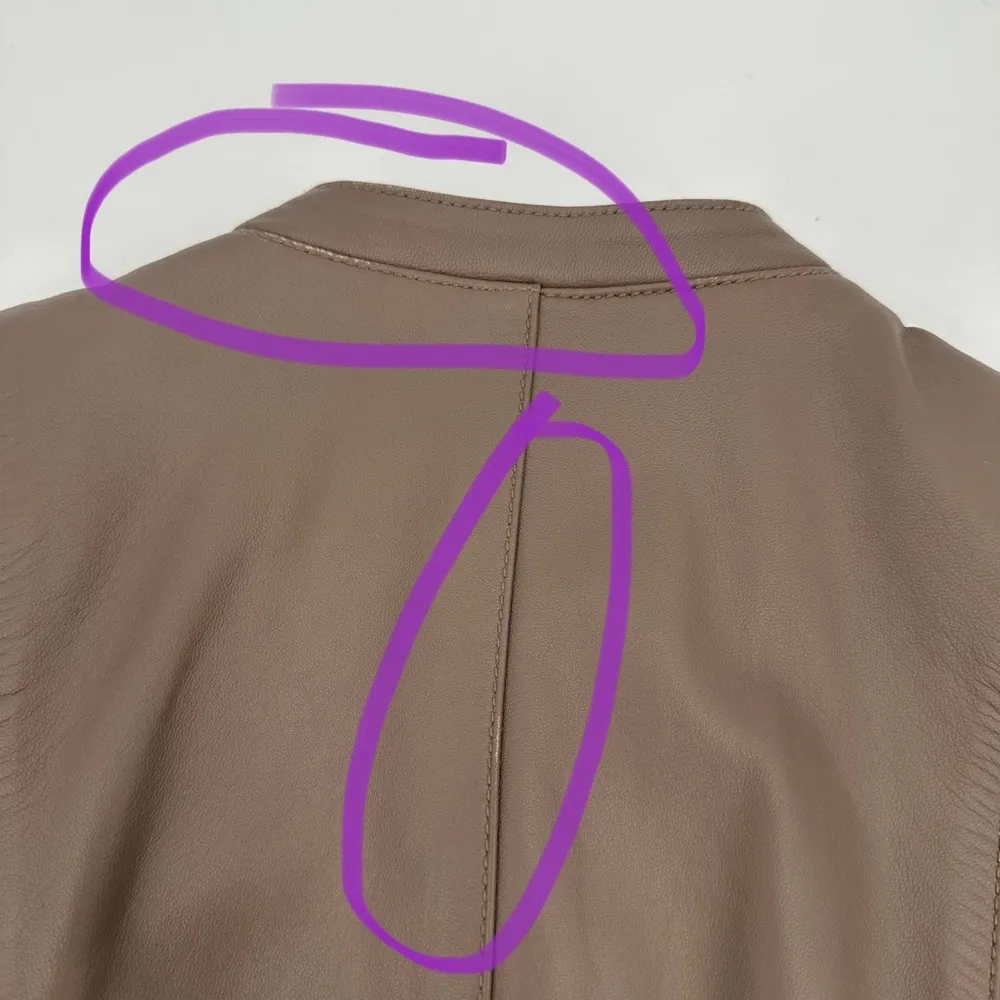 Leather Jacket XS Women’s Fitted Sleek Taupe Tan Neutral Zip-flaws - Image 15