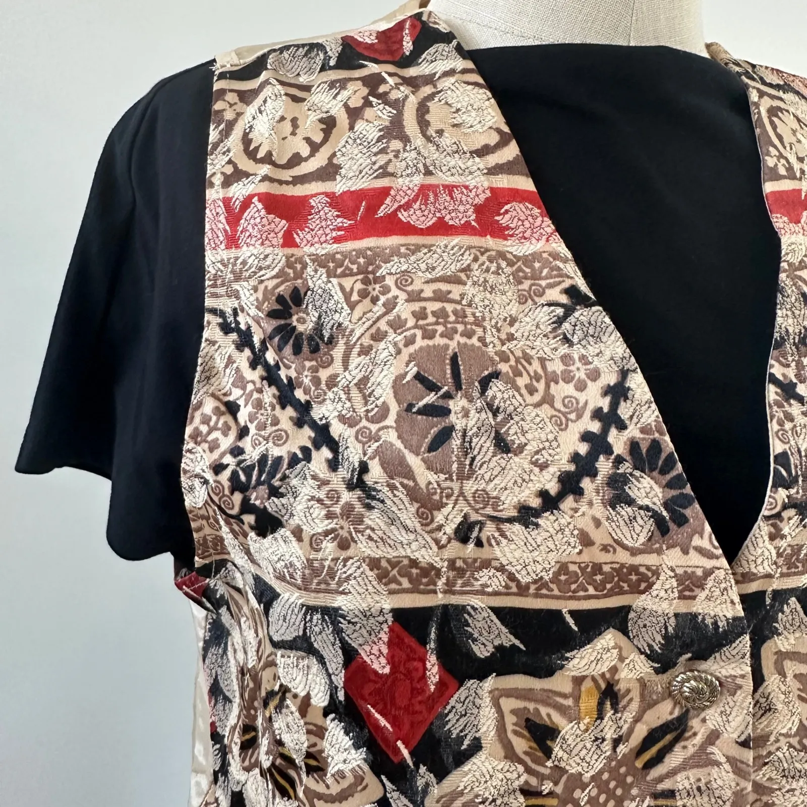 Anxiety Vintage Floral Tapestry‎ Vest Sleeveless Top Medium M Boho Western Tan - Image 9