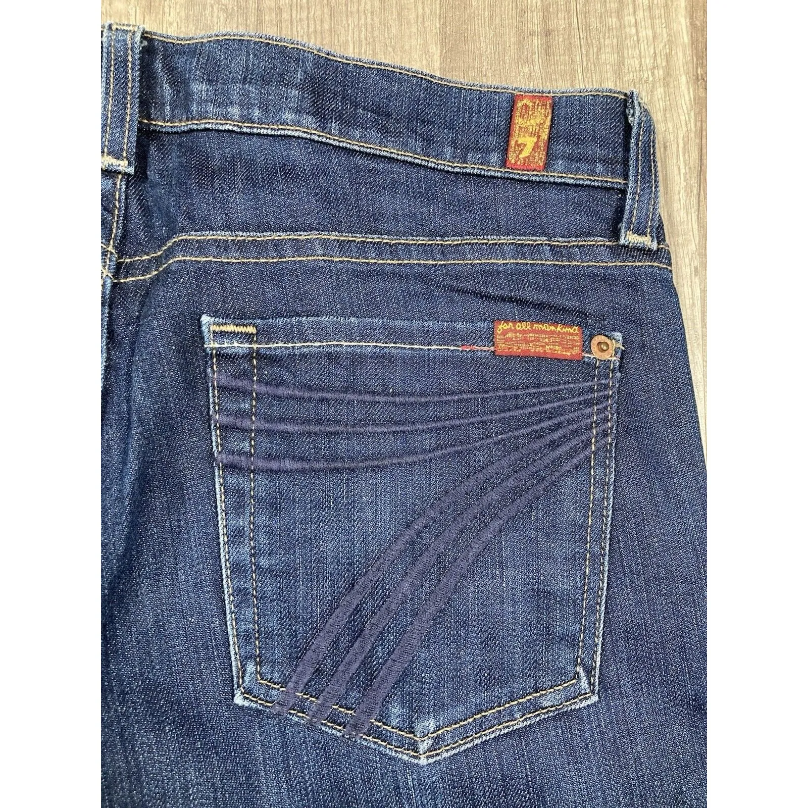 7 For All Mankind Dojo 28 Flare Trouser AUM Blue Denim Jeans 30 x 31 - Image 3