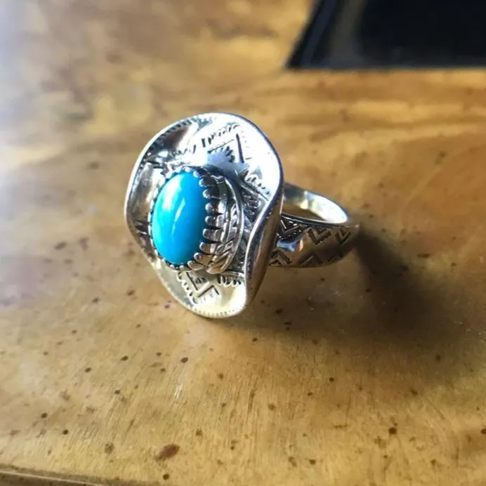 Sleeping Beauty Turquoise Sterling Silver Cowgirl Ring Size 5 Blue - Image 2