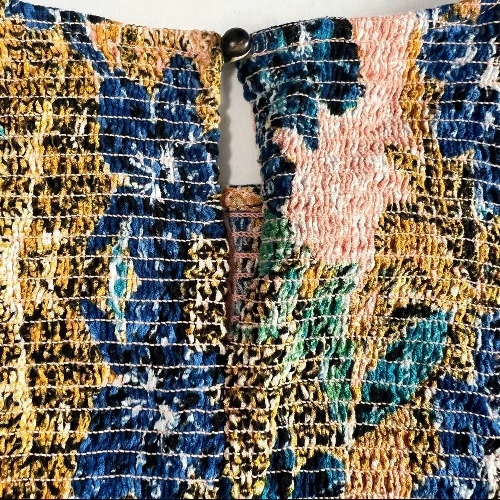 Free People Printed Smocked Floral Tank Top XS Garden Flower Fairy Peplum - Image 10