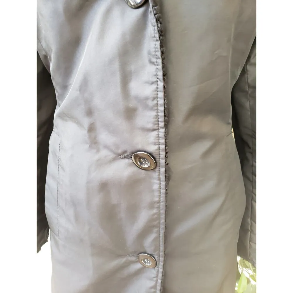 Women's Reversible Coat M Black Lined Textured Slit Sleeve Collar Button Front Size M - Image 16