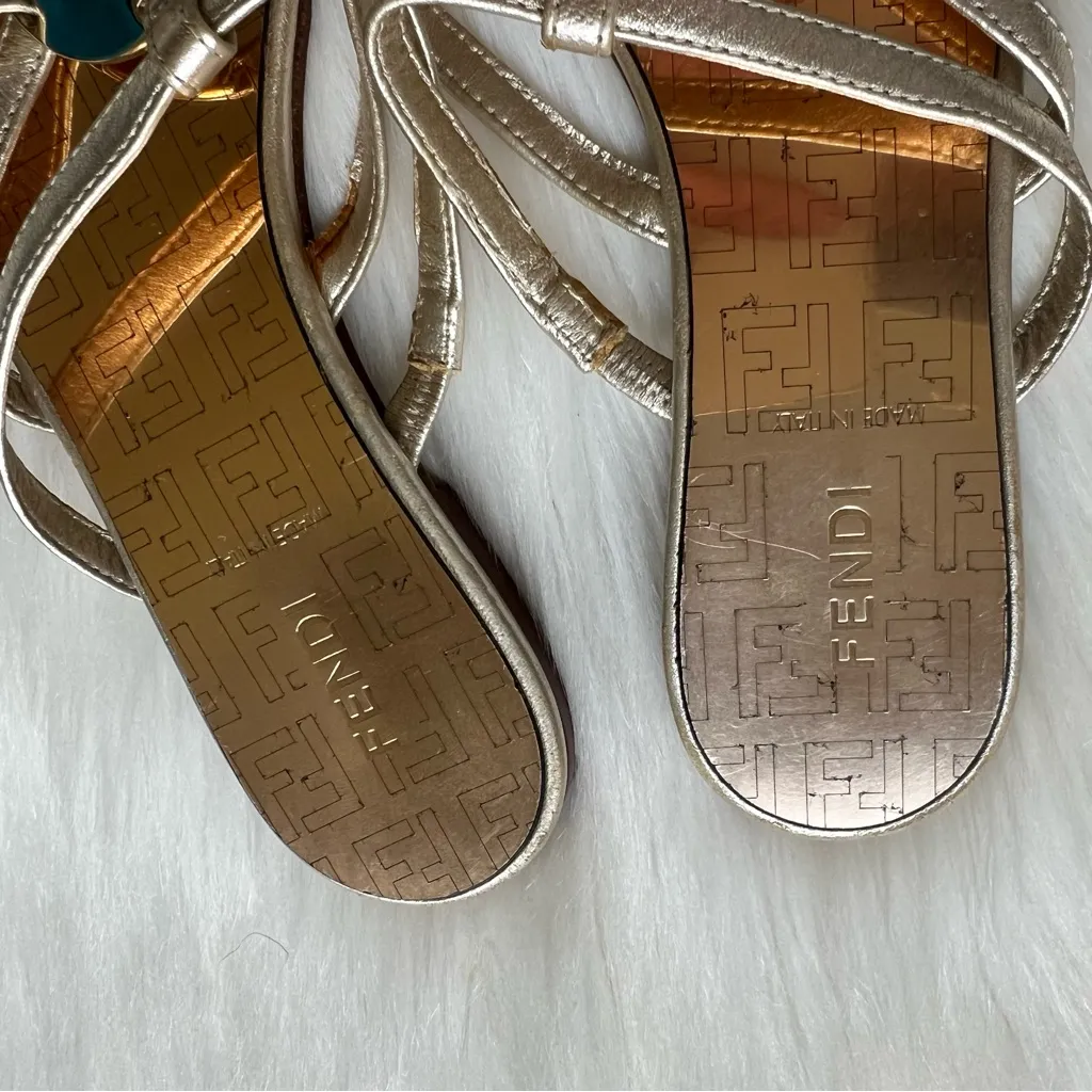 Fendi  Metallic Gold Sandals - Image 4