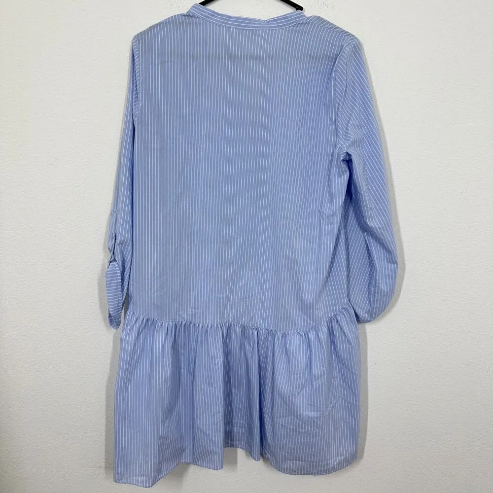 ONLY Women's Size‎ 8 Fit & Flare Blue Striped Shirt Dress Casual Summer Preppy - Image 2