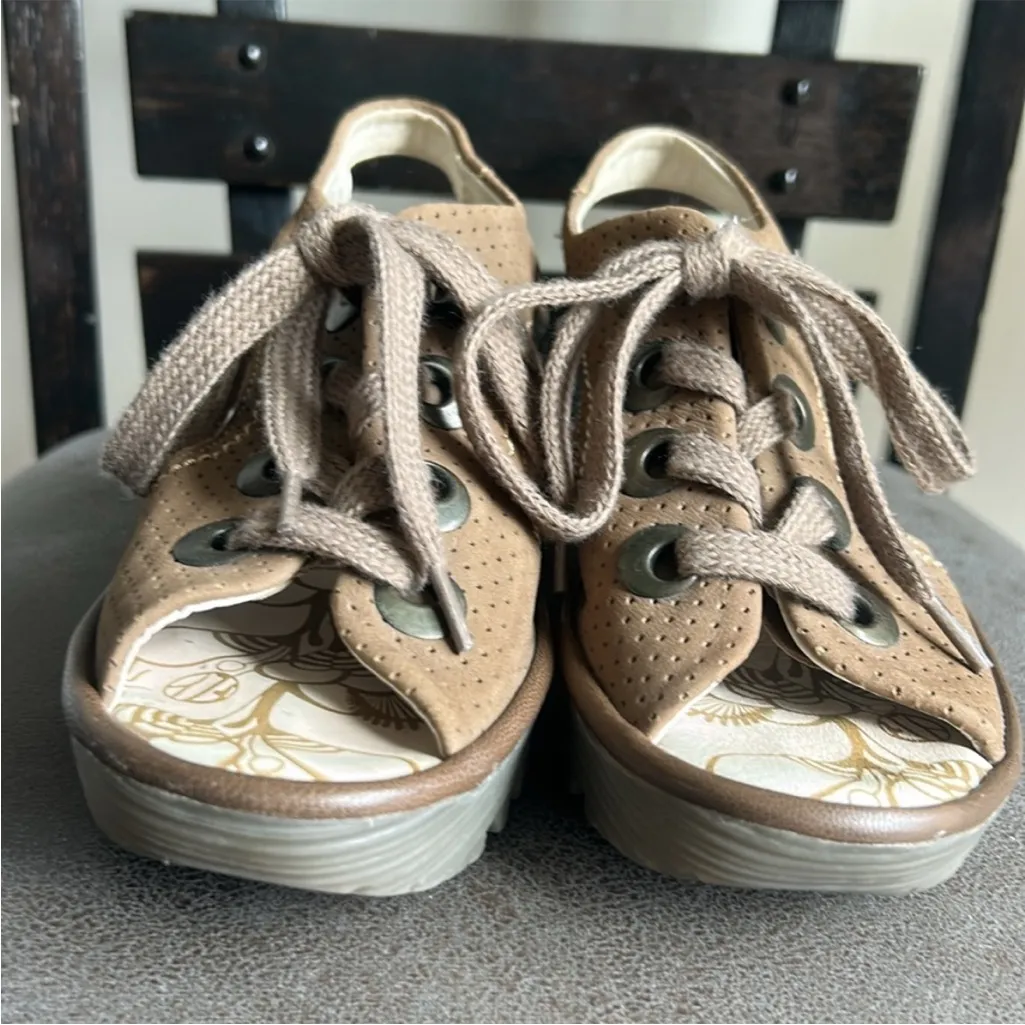 Fly London YLVA Slingback Open Toe Lace Up Wedge Heels Size 37 - Image 3