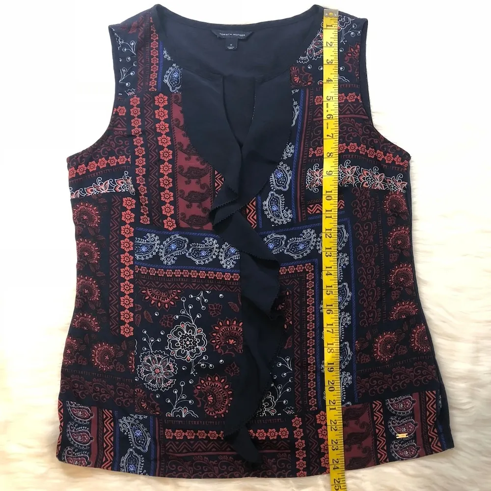 Tommy Hilfiger Top Sleeveless Paisley Geometric Print Ruffled Size Medium - Image 7
