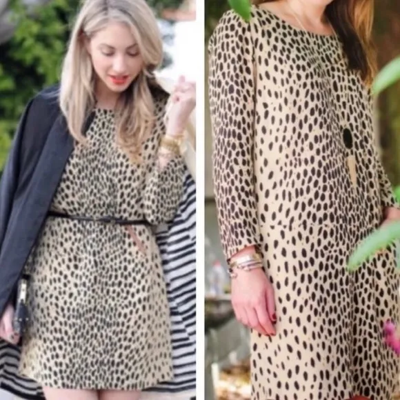 J. CREW Jules Dress Wildcat Animal Print Shift Mini Sheath Creme Black Size 0 - Image 2