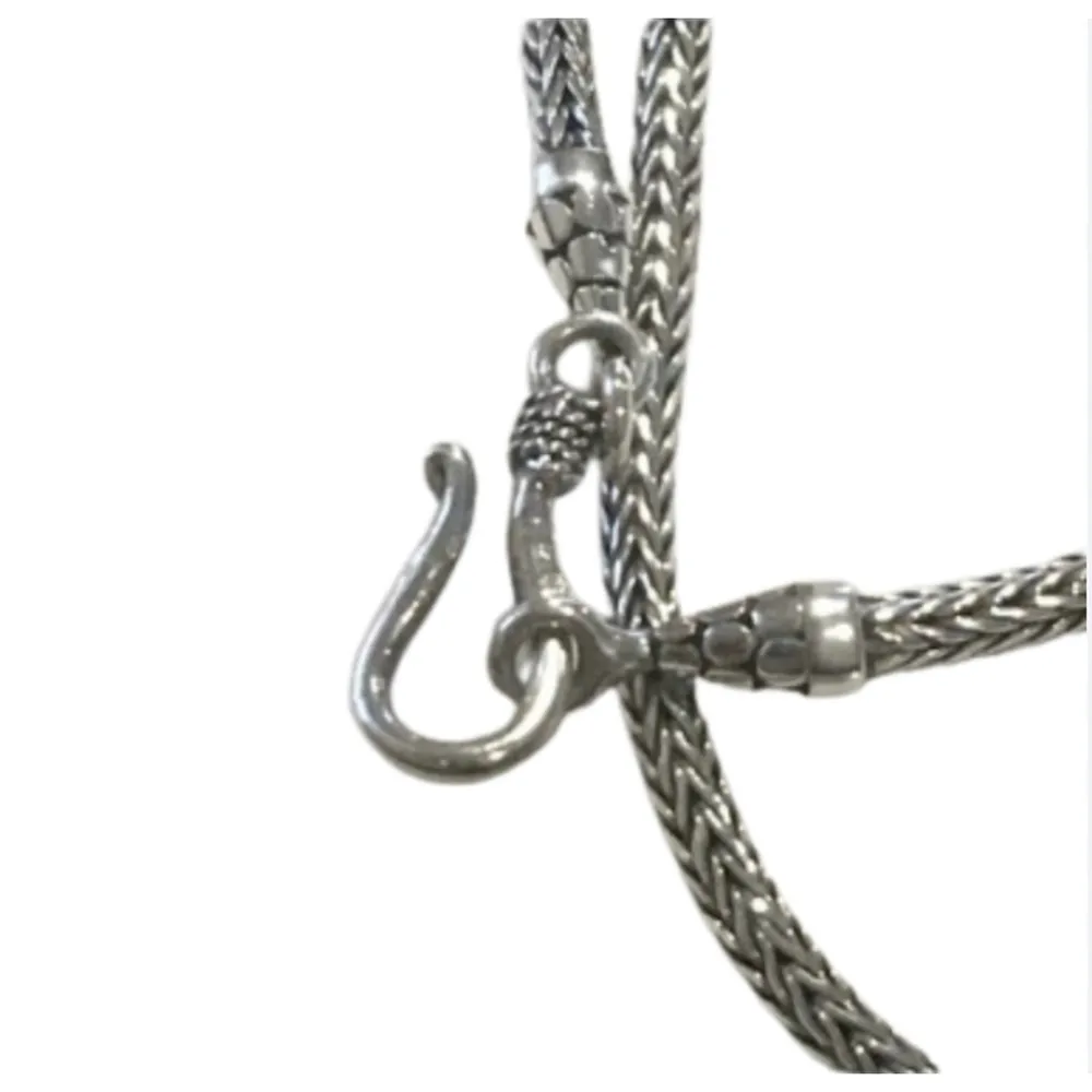 Turquoise Black Spiderweb Cabochon Sterling Silver Wheat Chain Necklace - Image 5