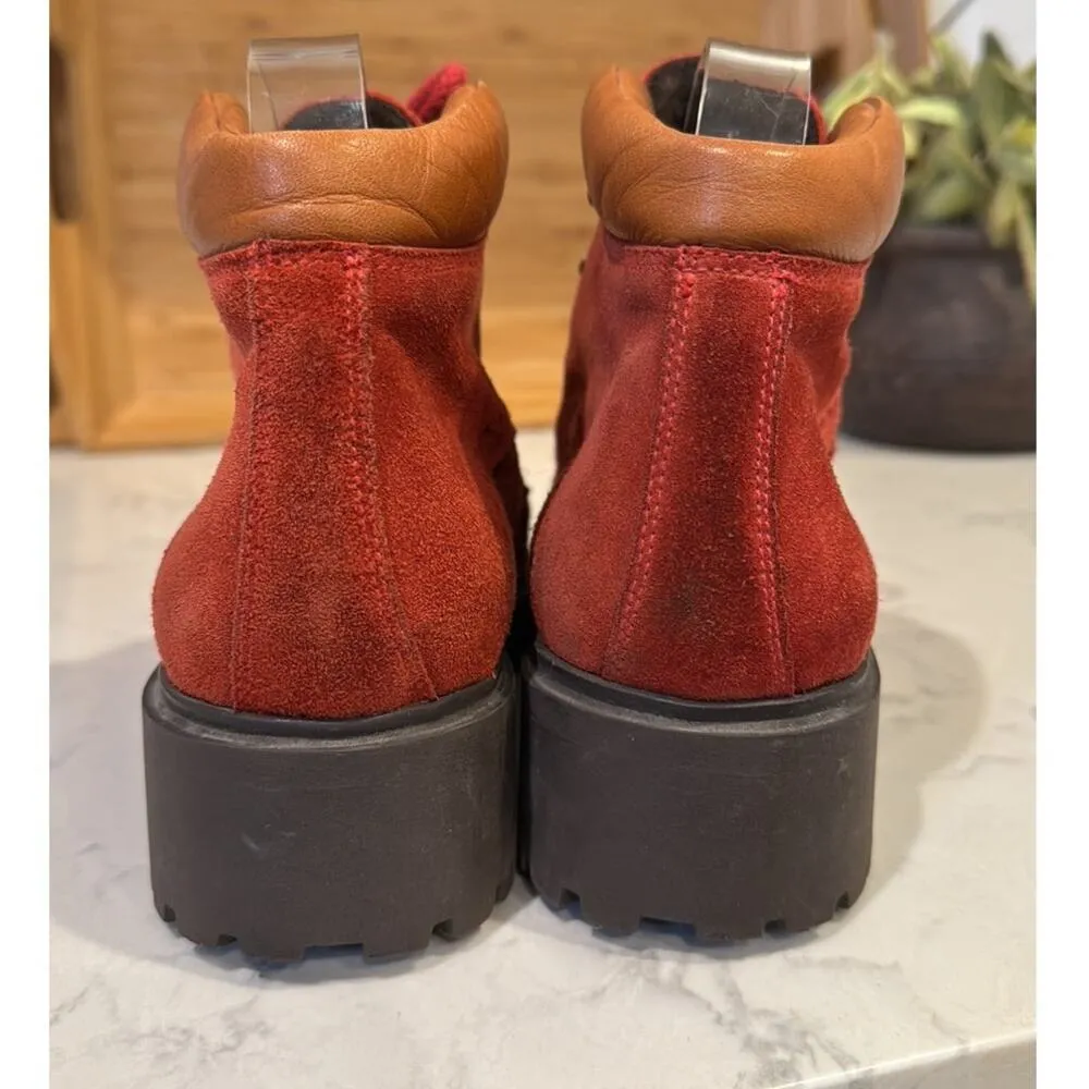 Alp Trend Red Leather trim Suede Lace Up Ankle Boots Sherpa lined size 8.5 - Image 5