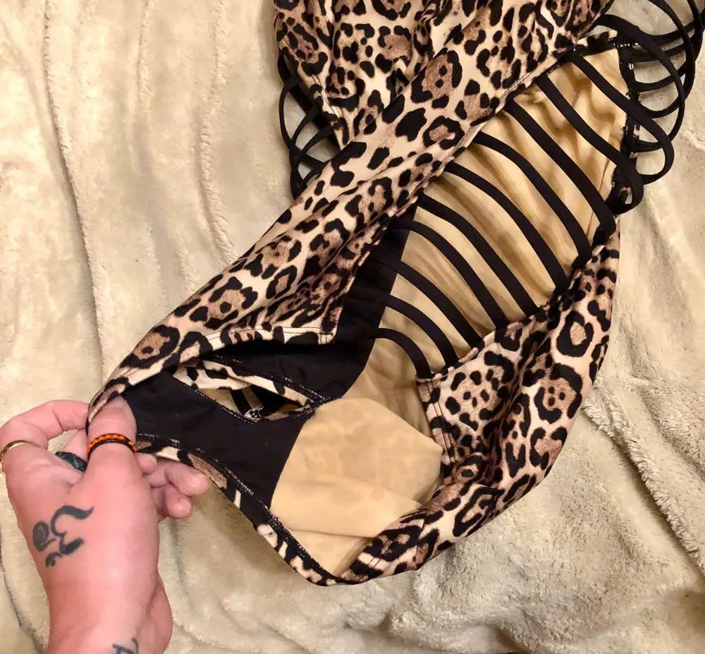 Cute Cheetah One Piece Cut Out Brown Size M - Image 4