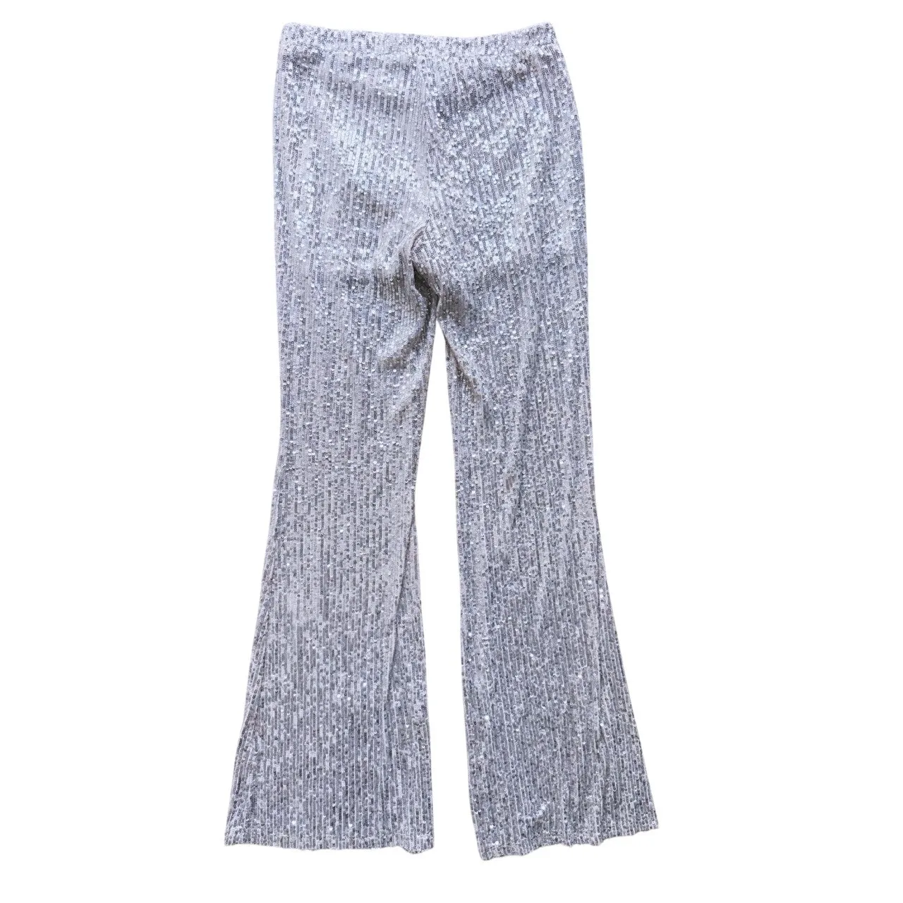 Wild Fable Mid Rise Wide Leg Silver Sequin Flare Pants Small Holiday NYE Glam - Image 5