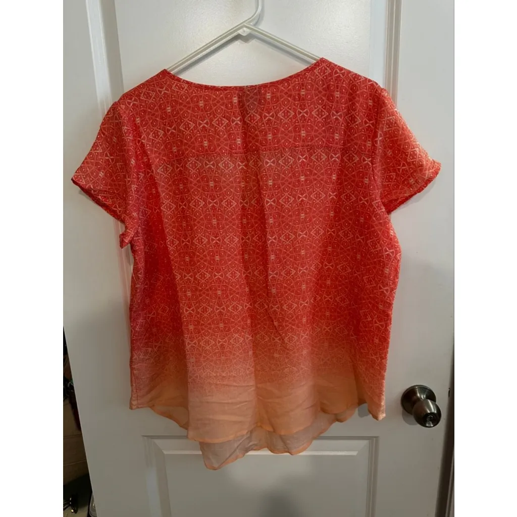 Women's Laura Scott Orange & White Patterned Blouse Size L - Image 2