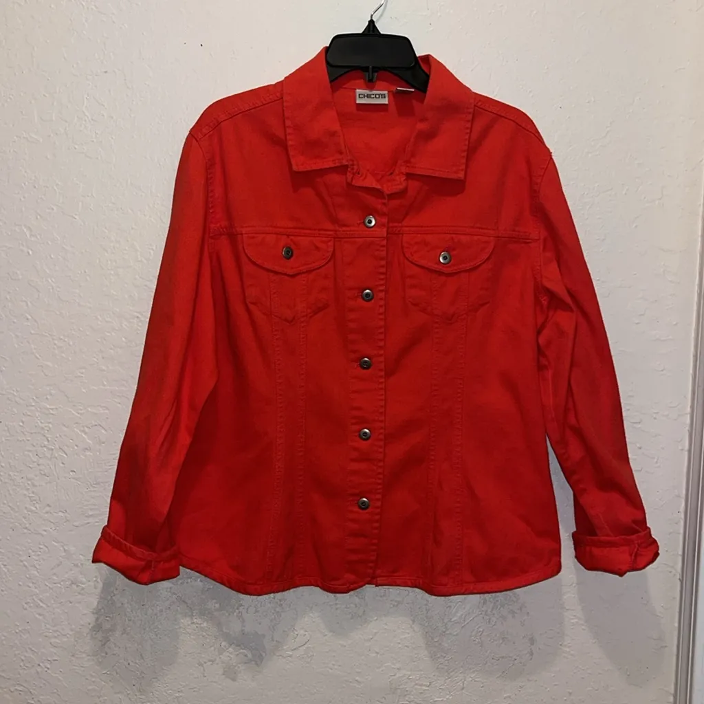 Vintage Chico's Red Denim Jacket Jean Jacket Red Jean Jacket - Image 5