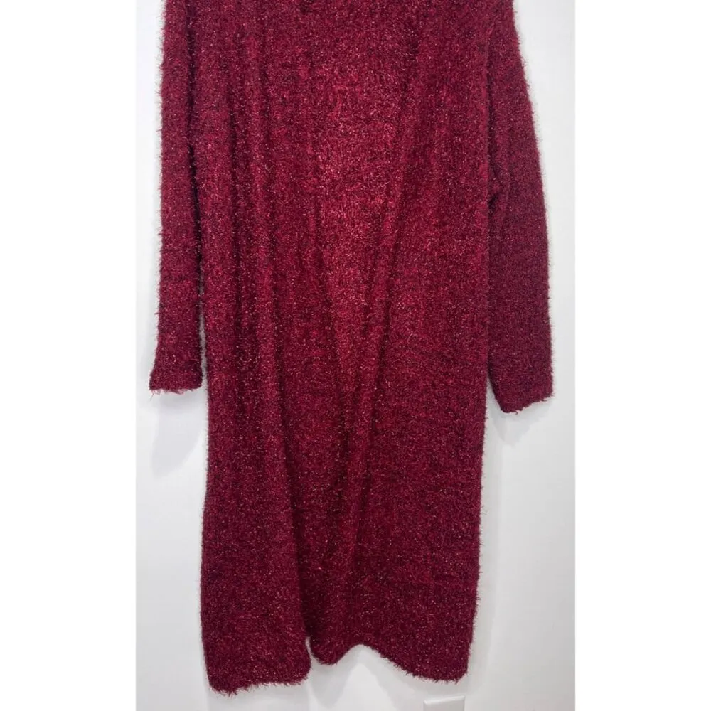 Cardigan Sweater Red Long Fuzzy Open by Denim 24/7 from Roman's Denim 24/7 Size undefined - Image 3
