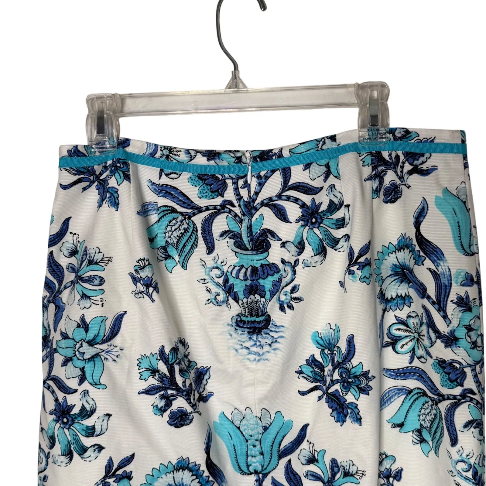 Talbots Floral Print Preppy Skirt Women Size 12  Blue White Straight Baroque - Image 10
