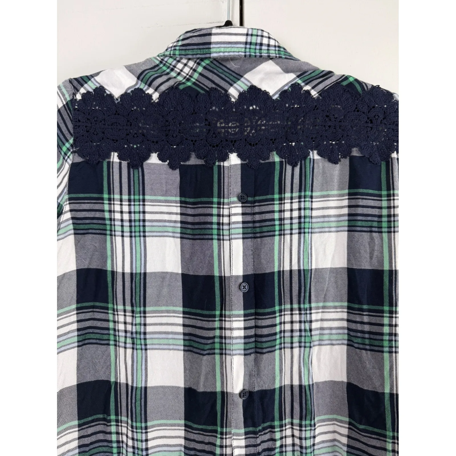 Como Vintage Plaid Lace Back Button Up Shirt Womens Small | Cottagecore | Grunge - Image 5