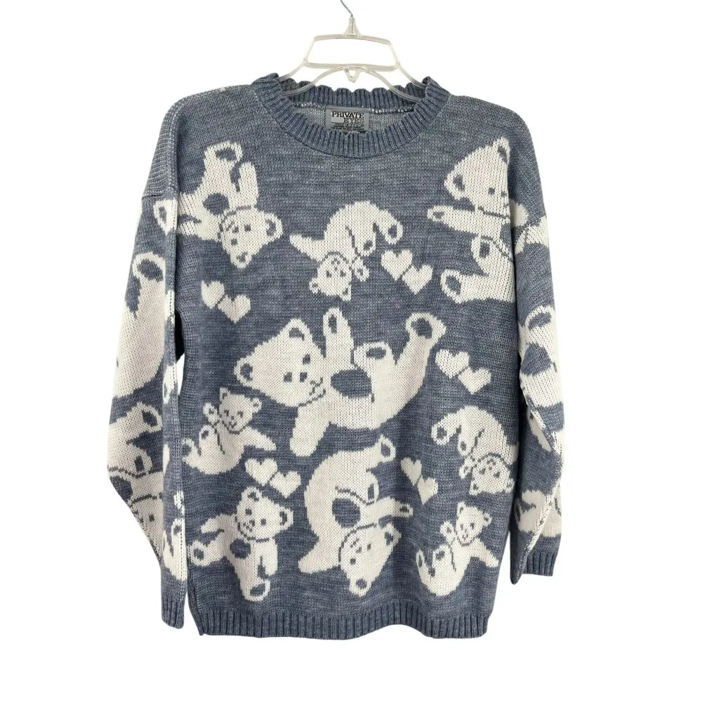 Vintage Private Eyes Sweater Womens M/L? Blue White Teddy Bears USA Made Size M - Image 15