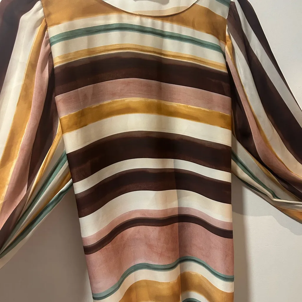 Zara Brown and Blue Boxy Blouse with Peter Pan Collar - Image 2