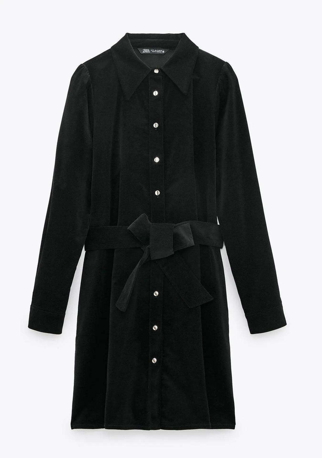 Black Button Down Velvet Mini Dress - Image 2