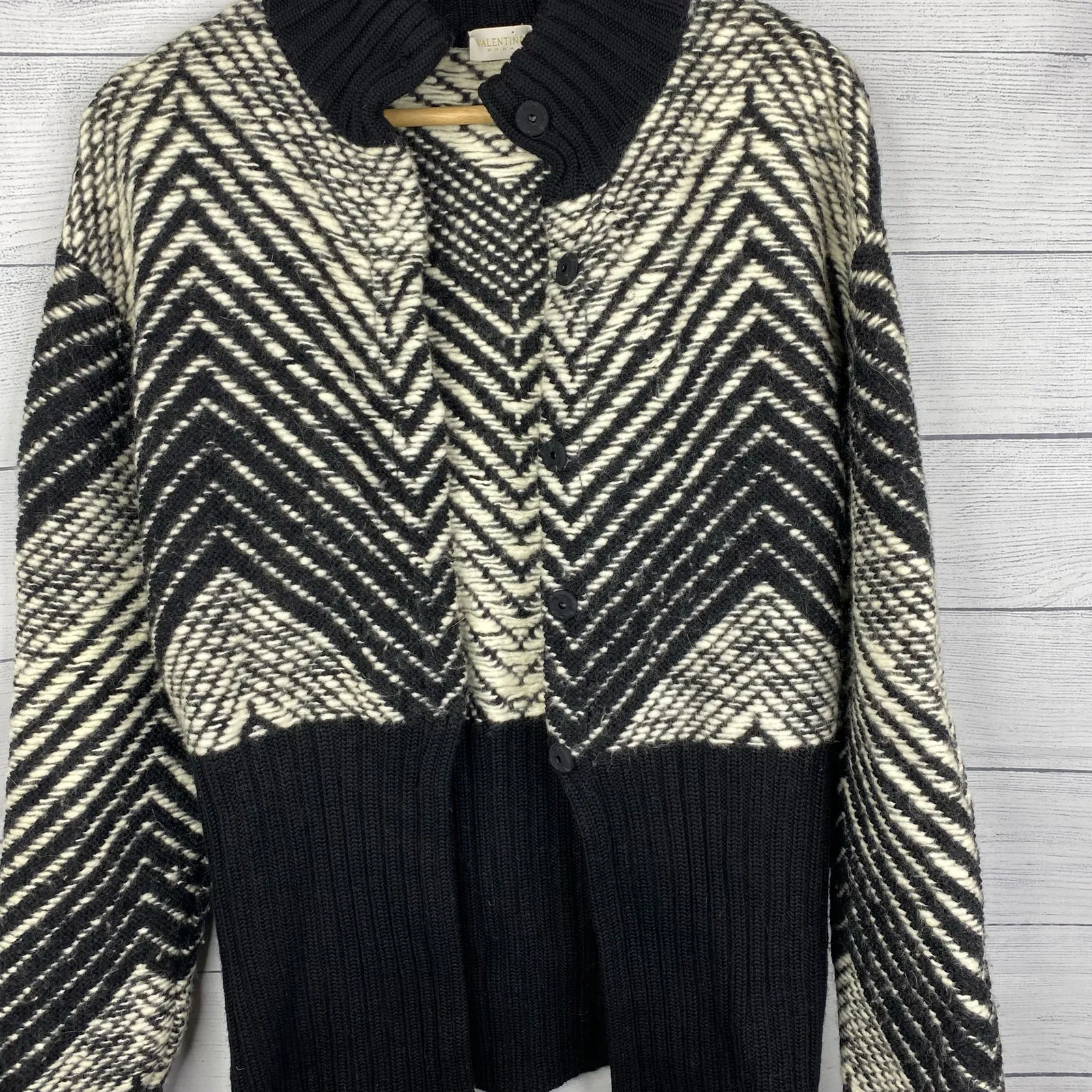 Valentino Roma NEW OLD STOCK Wool Angora Chevron Sweater Cardigan 42 10 FLAWS Black - Image 13